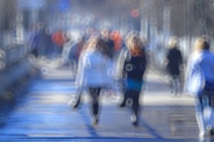 Blurry image of people walking