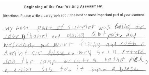 Beginning of the year writing assessment example