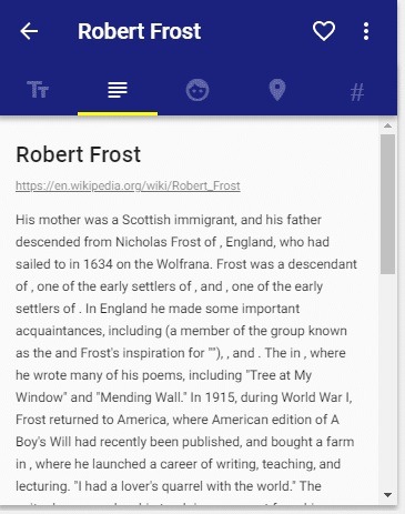 Word Bank generated summary on the life of poet Robert Frost