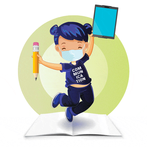 Animated girl with a pencil and a tablet